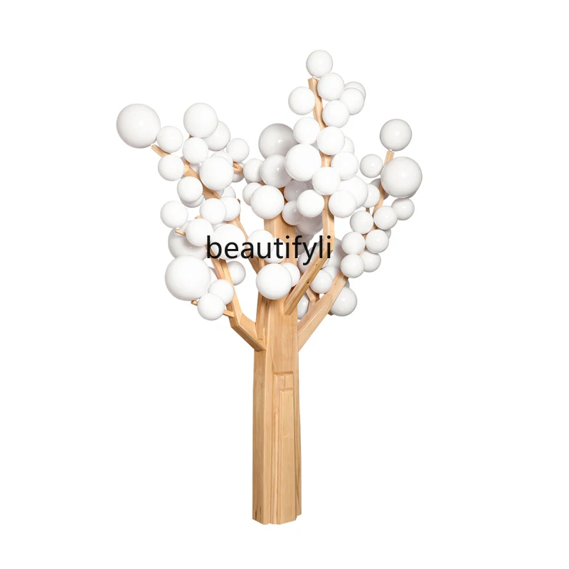 Acrylic Luminous Ball Decorative Tree Floor Wooden Sculpture Shopping Mall Art Indoor Landscape Decoration