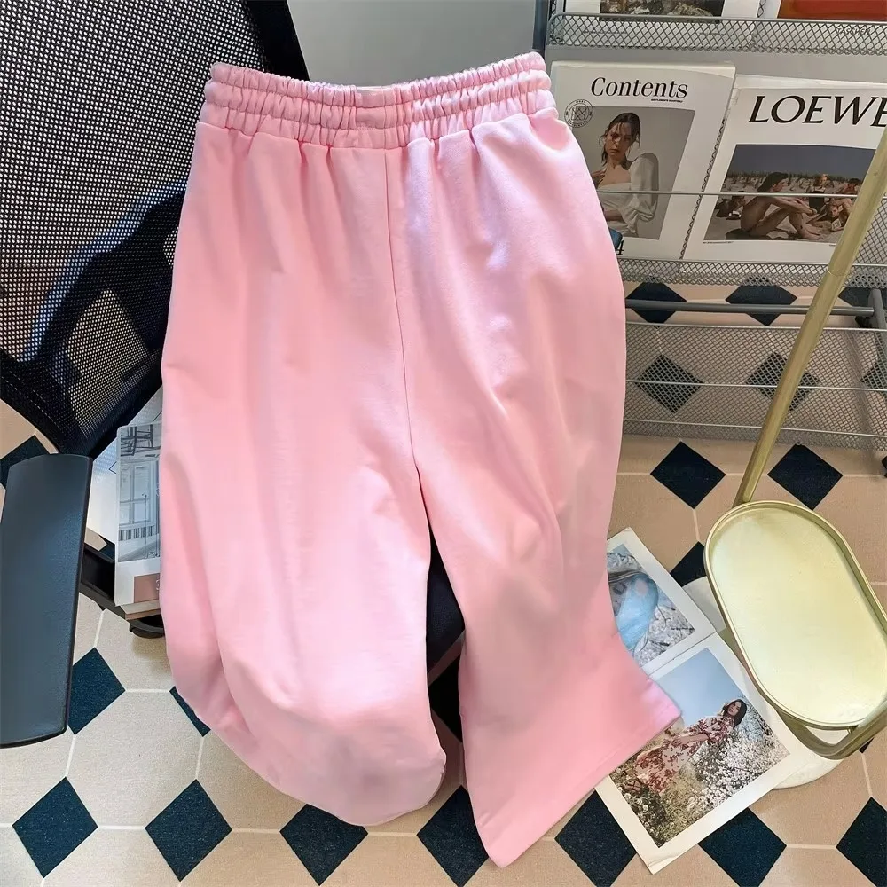 Men Women Summer Quick‑Dry Abstract Letter Printed Long Pants Loose Hip Hop Wide‑Leg Trousers Street Fashion Casual Pants Kids