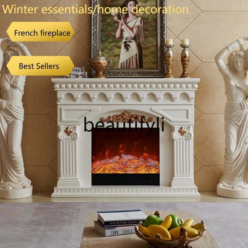 A95 1.5m Mediterranean Solid Wood Fireplace Decorative Cabinet European Style Home Villa Living Room Simulated Flame