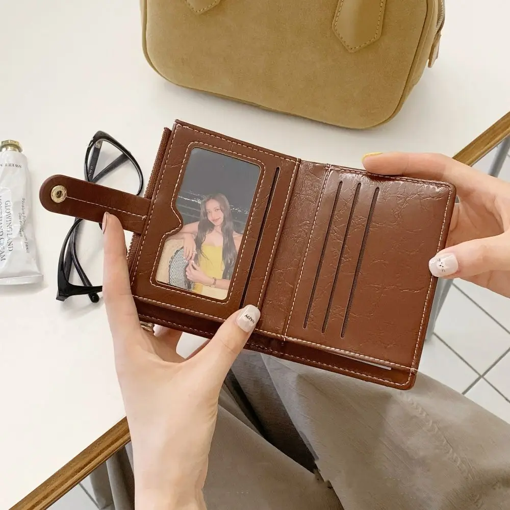 

Portable Retro Women's Wallet Zipper Card Holder Pu Short Wallet Multi-function Ultra Thin Coin Purse Women