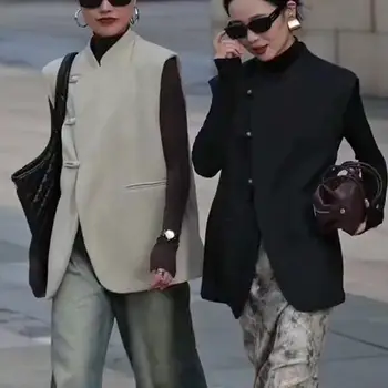 女性用ノースリーブスーツベスト,ルーズフィット,オリエンタルスタイル,2020