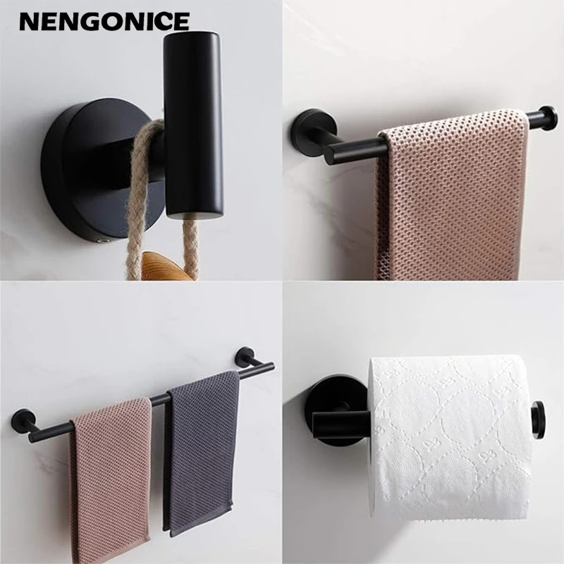 Stainless Steel Brushed Black Polished Chrome Towel Bar Paper Hanger Hanger Hook Towel Rack Bathroom Accessories