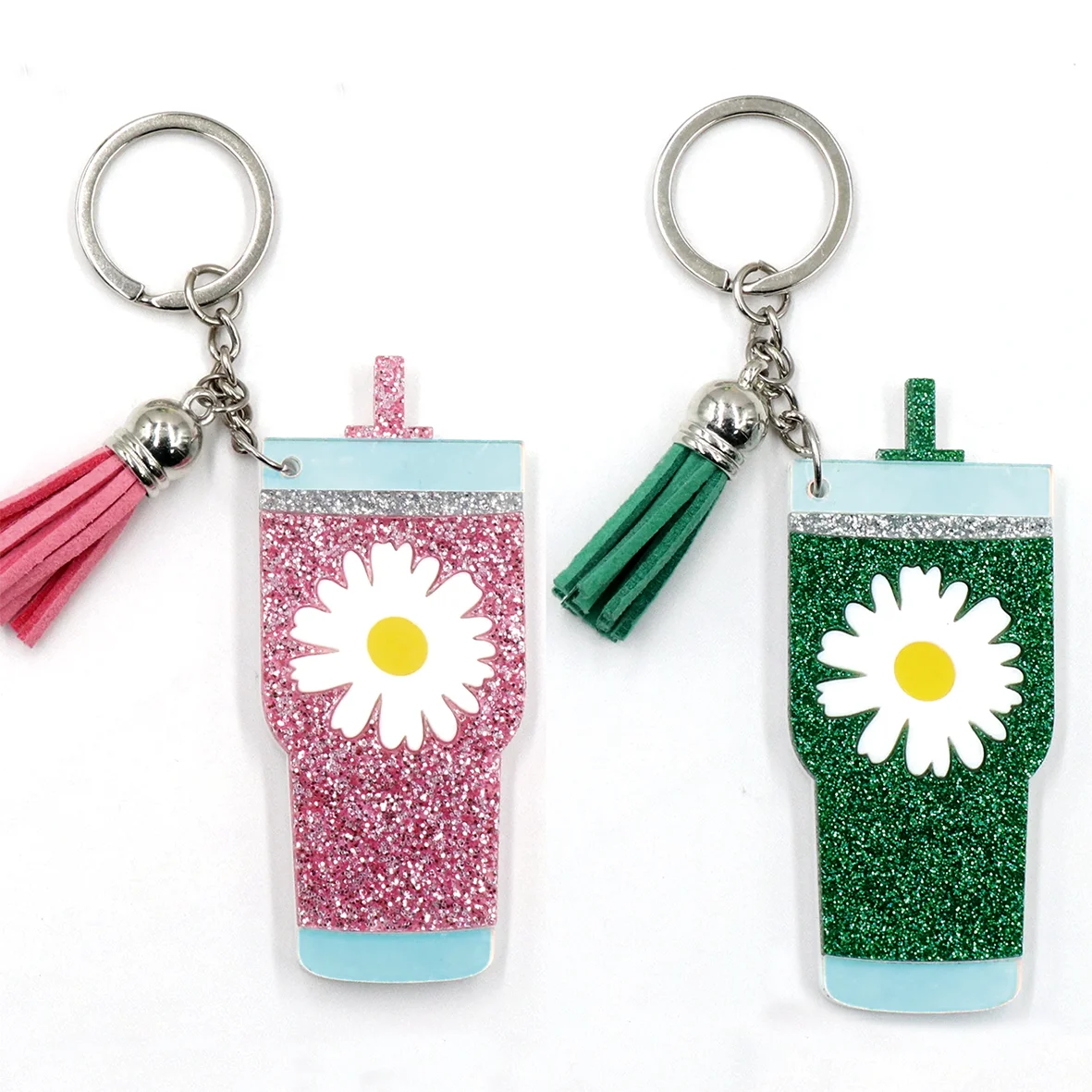 YCXKH1335 Handmade Acrylic Cute Daisy Rolling Cup Keychain UV Printing Gift Keychain for Everyone