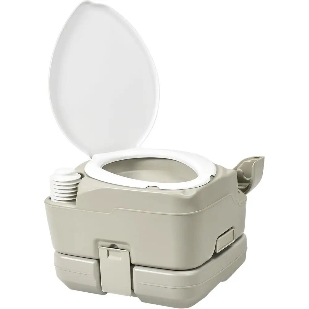 2.6 Gal Portable Toilet for Camping, RV Toilet with Diagonal Elongated Bowl Seat, Porta Potty with Hand Sprayer, Leak-Proof for