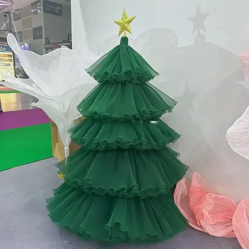Custom Green Tulle Christmas Tree Ornament 200cm Large Handmade Organza Mesh Xmas Tree for Mall Window Party Home Decoration