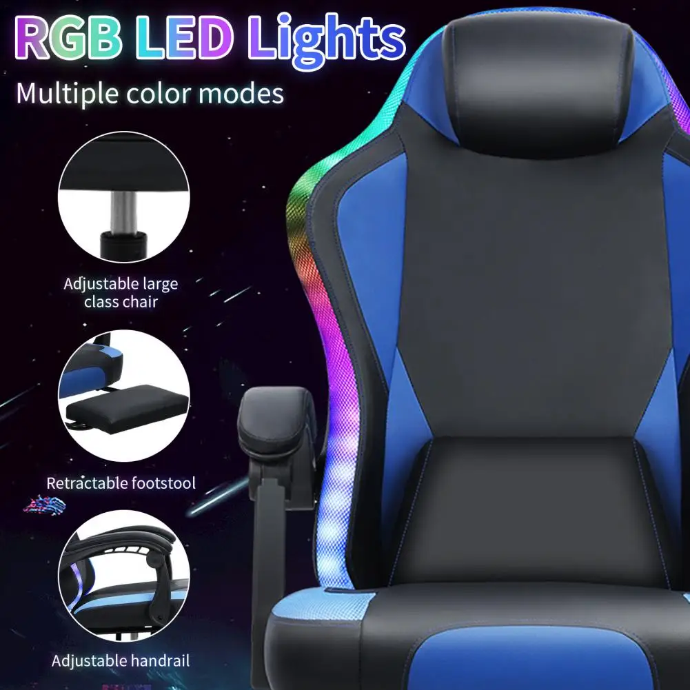 Gaming Chair with RGB LED Light, Ergonomic Massage Computer Chair with Footrest, High Back Music Video Chair with Lumbar Support