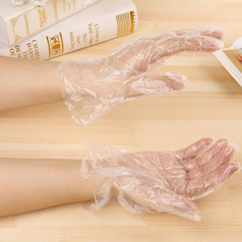 100 PCS/Lot Disposable Gloves Plastic Transparent Oil - Proof Waterproof Kitchen Protect Food Gloves Household Cleaning Tool