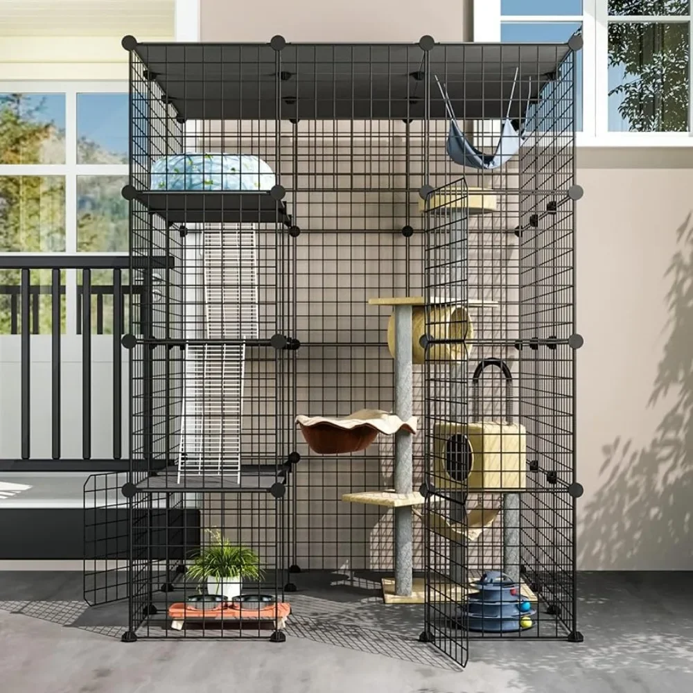 House for Cats DIY Kennels Crate Large Exercise Place Ideal for 1-4 Cats Large Bird Cage Balcony Cat Playpen With Platforms Pet