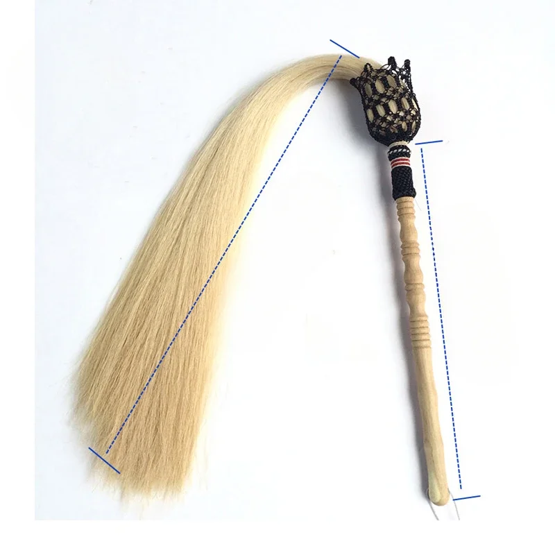 

Tai Chi Sweeping Dust True Horse Tail Peach Wood Handle Buddha Dust Practice Fly Swinging Son Taoist Drama Classic Prop