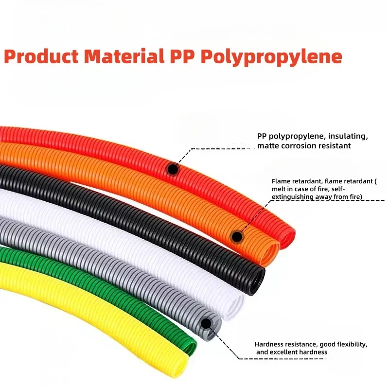 1/5M PP Insulated Corrugated Tube Auto Line Pipe Harness Wire Wrap Colorful Threading Plastic Split Wire Loom Protection Sleeve