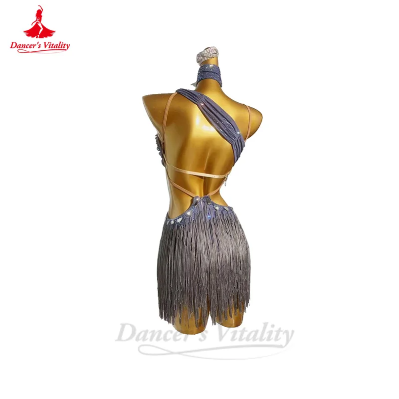 Latin Dance Costume Set for Women Rumba Chacha Tnago Performance Competiton Clothing Skirt Custom Adult Child Latin Tassel Dress