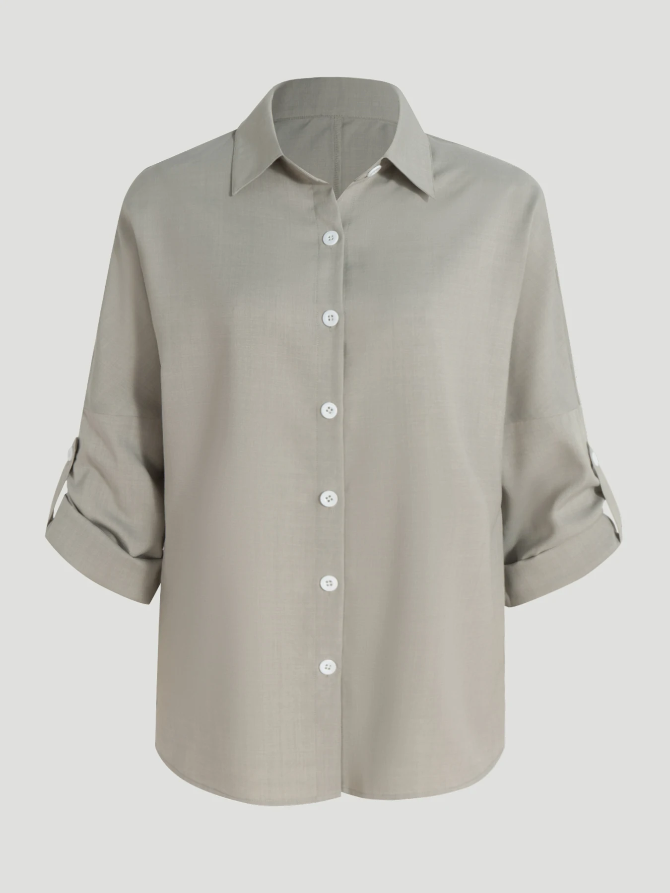 Damen-Bluse mit Knöpfen, Oversize-Schnitt, Ärmel mit Rollkragen, lässiges Hemd für Frühling und Herbst, Größen S-XXL, einfarbig, mit Umlegekragen, lockere Hemden für das Büro. – Detail 7
