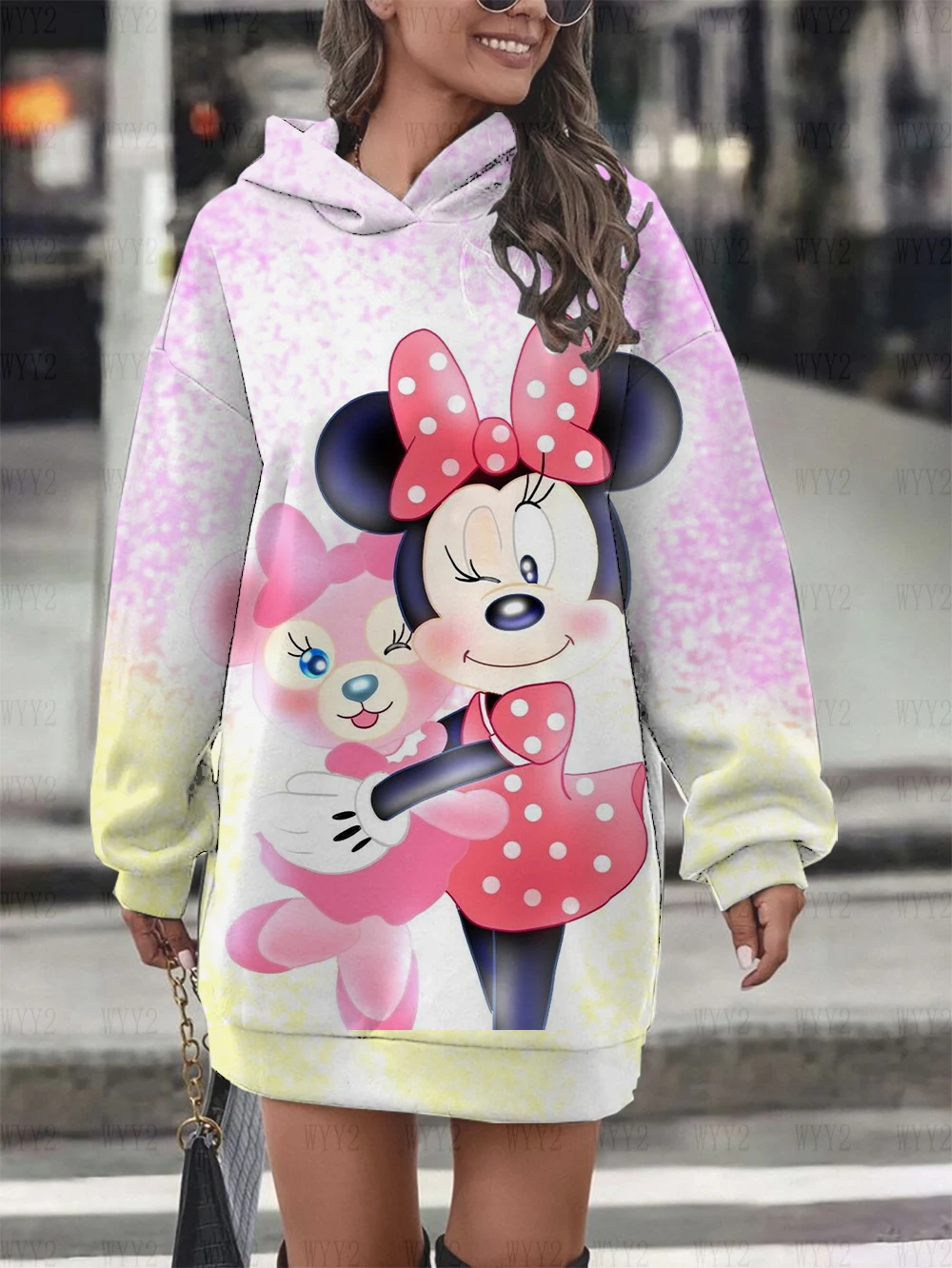 

New Disney Mickey Minnie Cartoon Winter Hoodie Women Harajuku Cute Loose Sweatshirt Dress Streetwear Hoodie Women