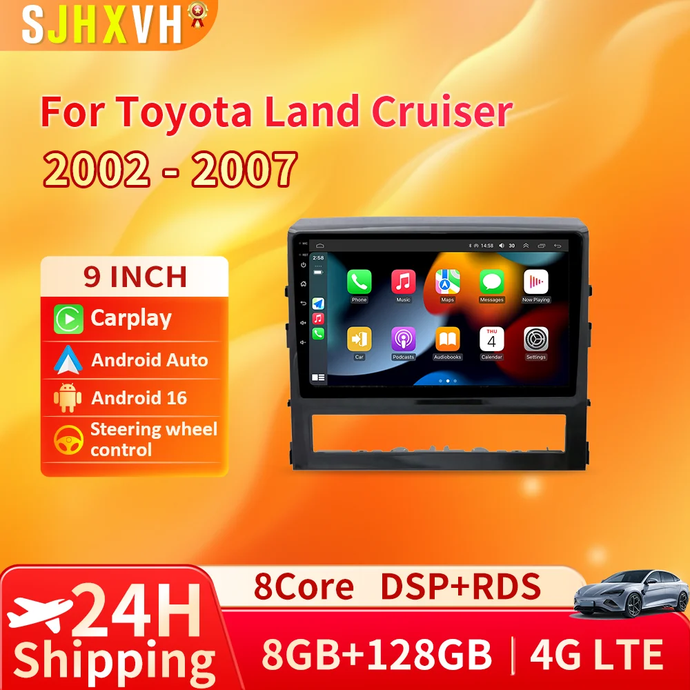 Radio para Auto Android 16 para Toyota Land Cruiser 200 11 2015 2016 - 2020 Carplay Auto GPS Reproductor Multimedia Video DVD WIFI+4G Estéreo