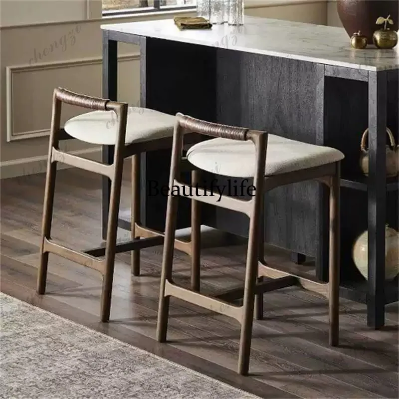 

Wooden Modern Gray Bar Stools Minimalist Retro Home Kitchen Bar Stools Design Brown Sturdy Sgabello Cucina Alto Furniture