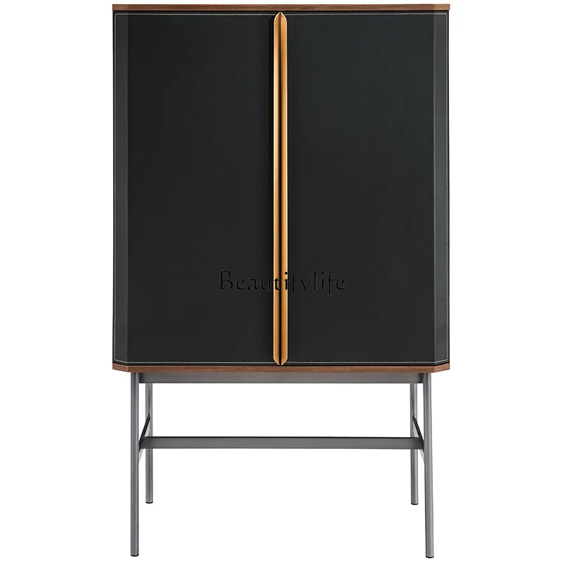 

Italian minimalist wine cabinet living room against the wall modern light luxury high-end saddle leather dining side cabinet