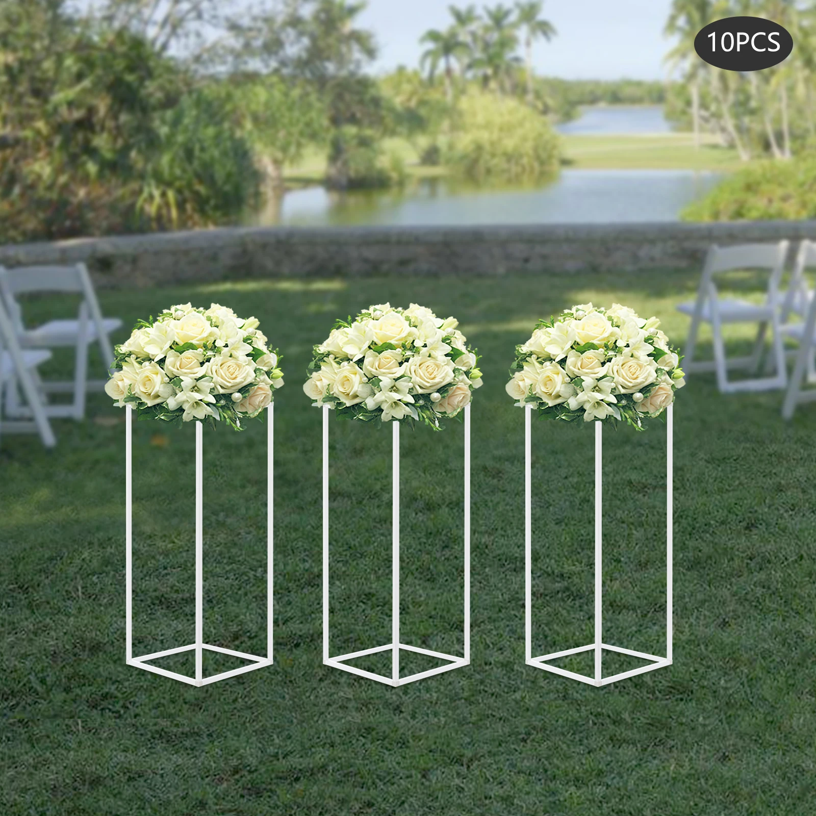 

10 Pieces White 24x24x60cm Bouquet Display Rack with Hammer Easy To Assemble Wedding Wrought Iron Flower Rack