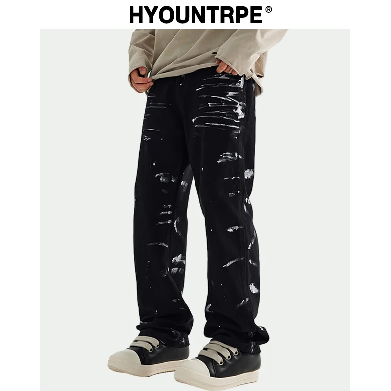 Fashion Graffiti Printed Denim Jeans Mens Unisex Casual Zipper Straight Jeans Streetwear Hip Hop Loose Black Jean Pants Joggers