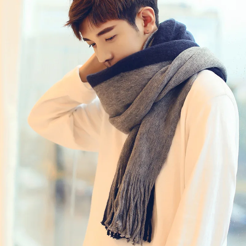 

2023 Winter New Men's Scarf Color Matching Versatile Korean Scarf Men's Knitted Wool Thread Tassel Long Style Young People