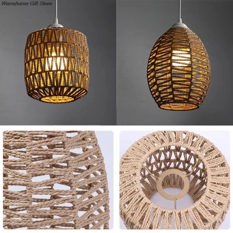 Nordic Style Imitation Rattan Lampshade Chandelier Homestay Restaurant Home DIY Decor Handmade Woven Paper Rattan Lamp Cover