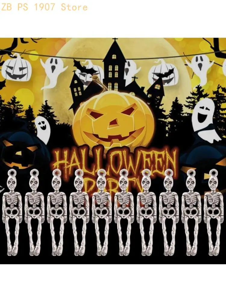 Pack of 10 Halloween Skeleton Charms Craft Supplies Skull Pendants DIY Jewelry 55KA