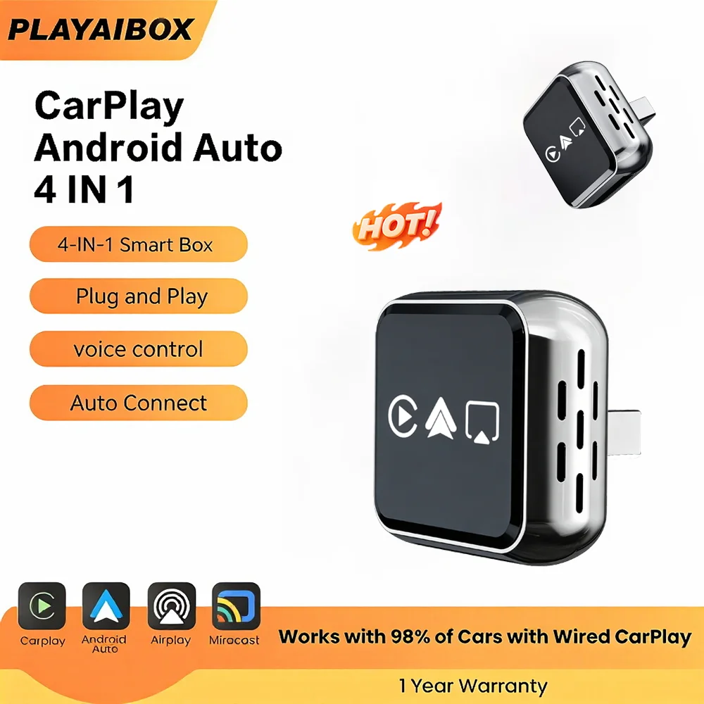 

4in1 Wireless CarPlay Adapter for Apple Smart Screen Mirroring Android Auto Car Intelligent Systems For Car With Wired CarPlay