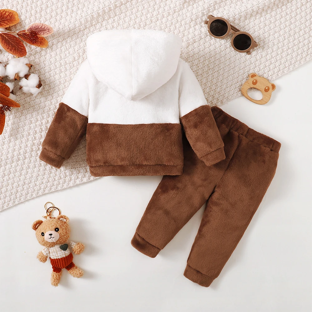 3-24M Winter Flannel Baby Pyjamas Outfits for boy girl Warm Plush Bear Long Sleeve Hoodie Top+Pants 2PCS Sets Infant Casual Suit