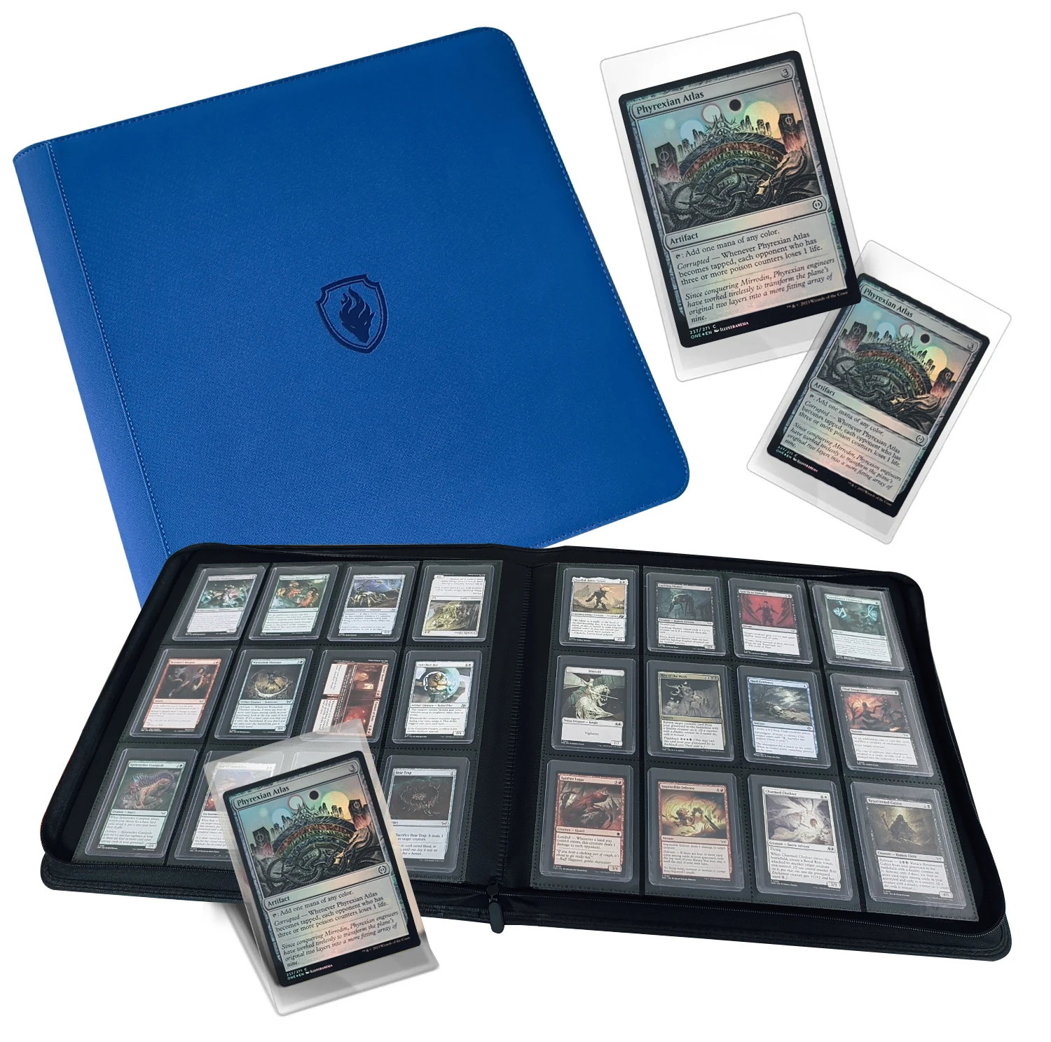 Houdt 384-toploader vast |   12 zakken |   Ringloze dubbelzijdige zakken |    Premium Top Loader Binder voor ruilkaarten