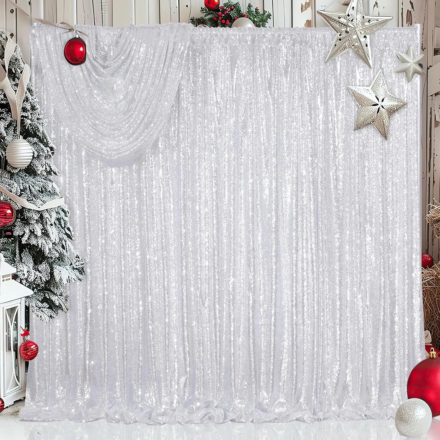 

Silver Sequin Backdrop Curtains 1Pcs-7ftx7ft Sequin Backdrop Curtains for Birthday Party Decoration Christmas Party Decoration