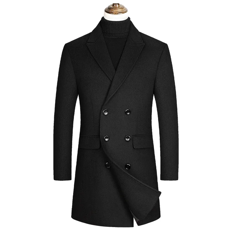 High-quality Men's Double-breasted British Style High-end Simple and Elegant Fashion Business Casual Gentleman Slim Woolen Coat