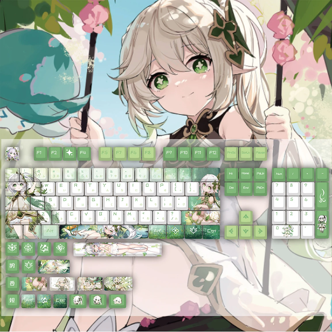 Genshin Nahida Keyboard Decoration 108Keys Keycaps Anime Game Genshin Impact Theme Cherry Height Key Caps PBT Cosplay Props Gift