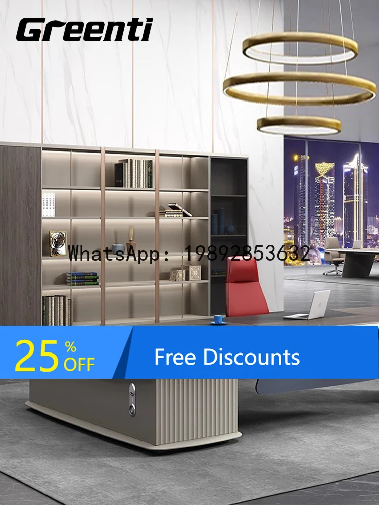 YFY Office Furniture File Cabinet Light Luxury Chairman's Office Background Cabinet Elegant Wooden Double Door Bookcase