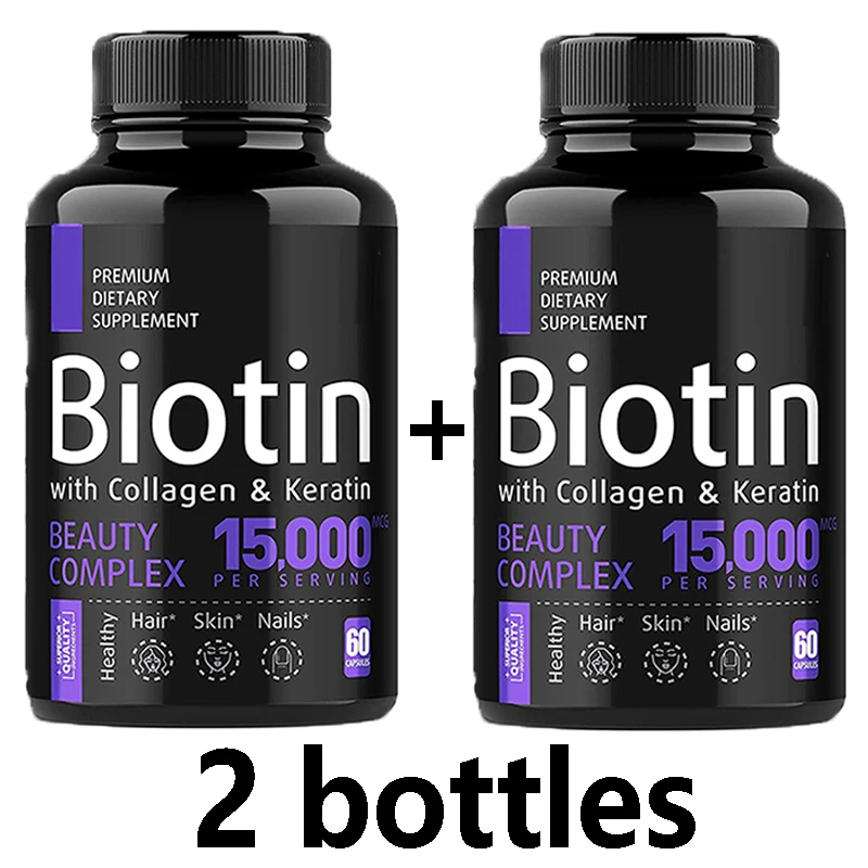 

2 bottles biotin capsules for hair nail care enhancing immunity improving metabolism maintaining the health of hair nails