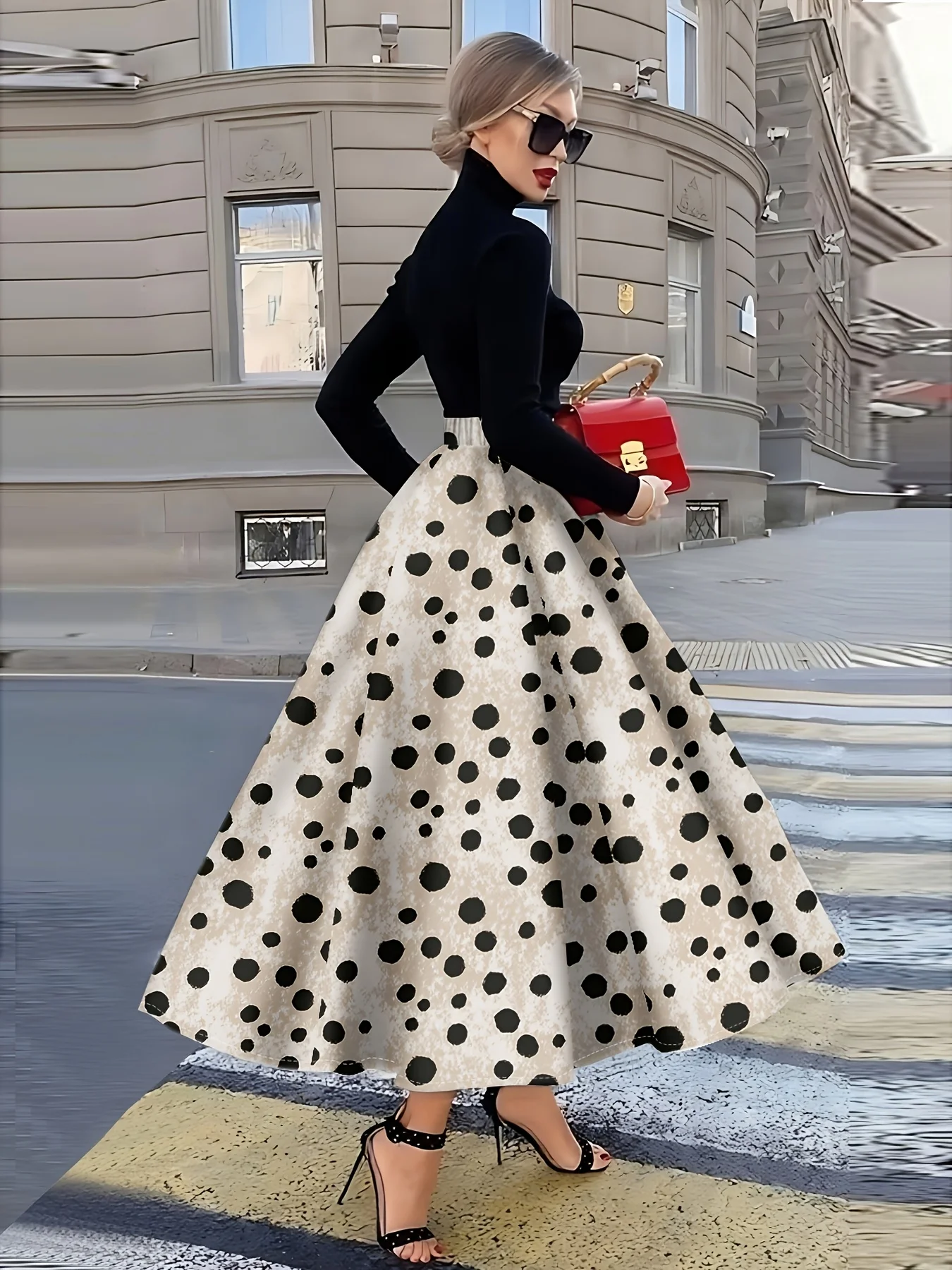 Printed Design Summer casual style black polka dot cream  half skirt