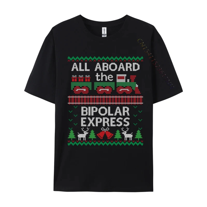 Funny Ugly Christmas Bipolar Express Train Sweater T-Shirts Rife Tops T Shirt Cotton Men High Street