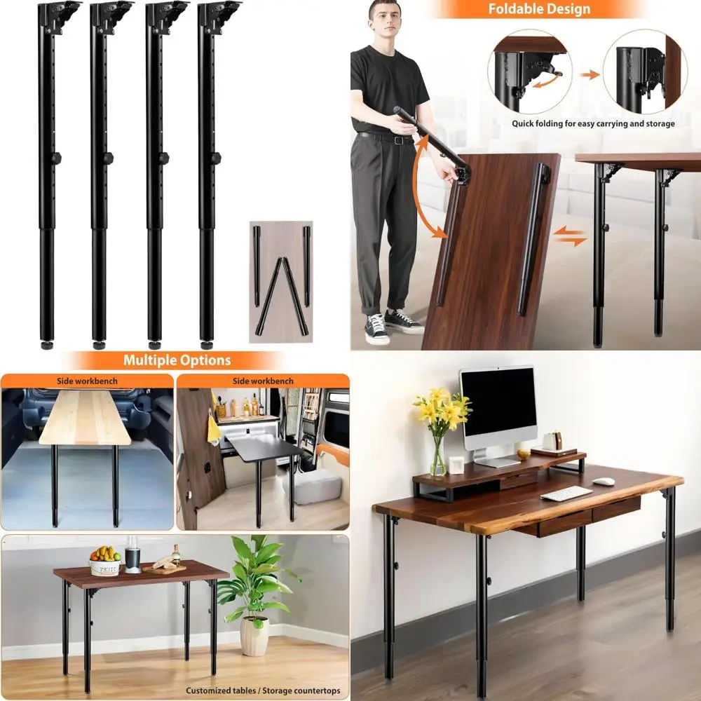 

Adjustable Folding Desk Legs Set of 4, Height Range 22.5 to 34.5 Inches, Ideal for Outdoor Campers and DIY Furniture Projects