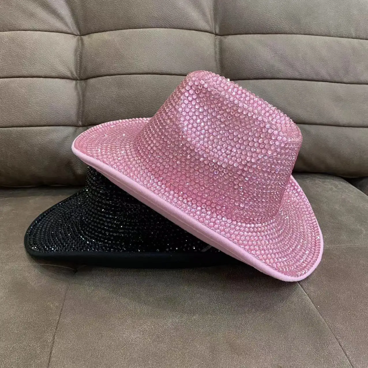 2023 Cowboy Hat Pink Rhinestone Thickened New Panama New Felt Hat Men's Jazz Hat Party Stage Performance Women шляпаженская