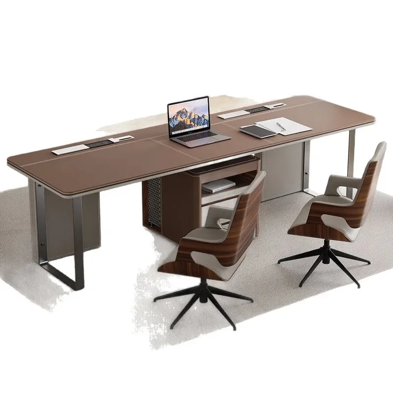 Saddle leather desk modern simple light luxury home study office writing desk computer desk