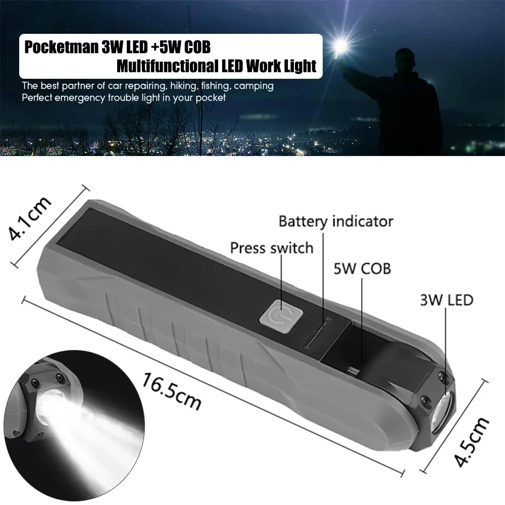 Portable COB LED Work Light USB rechargeable Inspection Light Flexible Flashlight Magnetic Work Light Auto Repair Lamp Torch