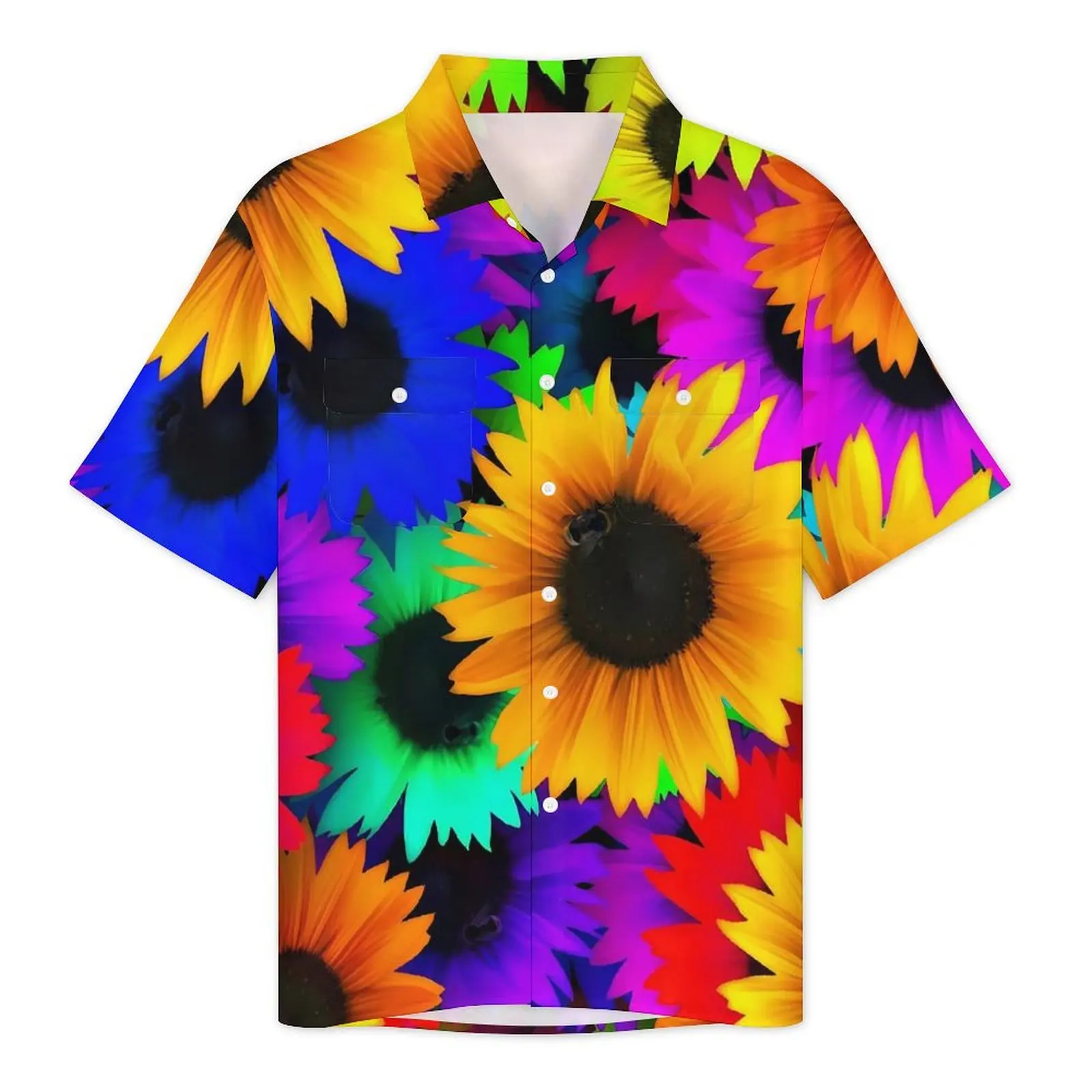 Colorful Sunflower Hawaii Shirt Men Beach Flowers Print Casual Shirts Short-Sleeve Comfortable Design Loose Plus Size Blouses