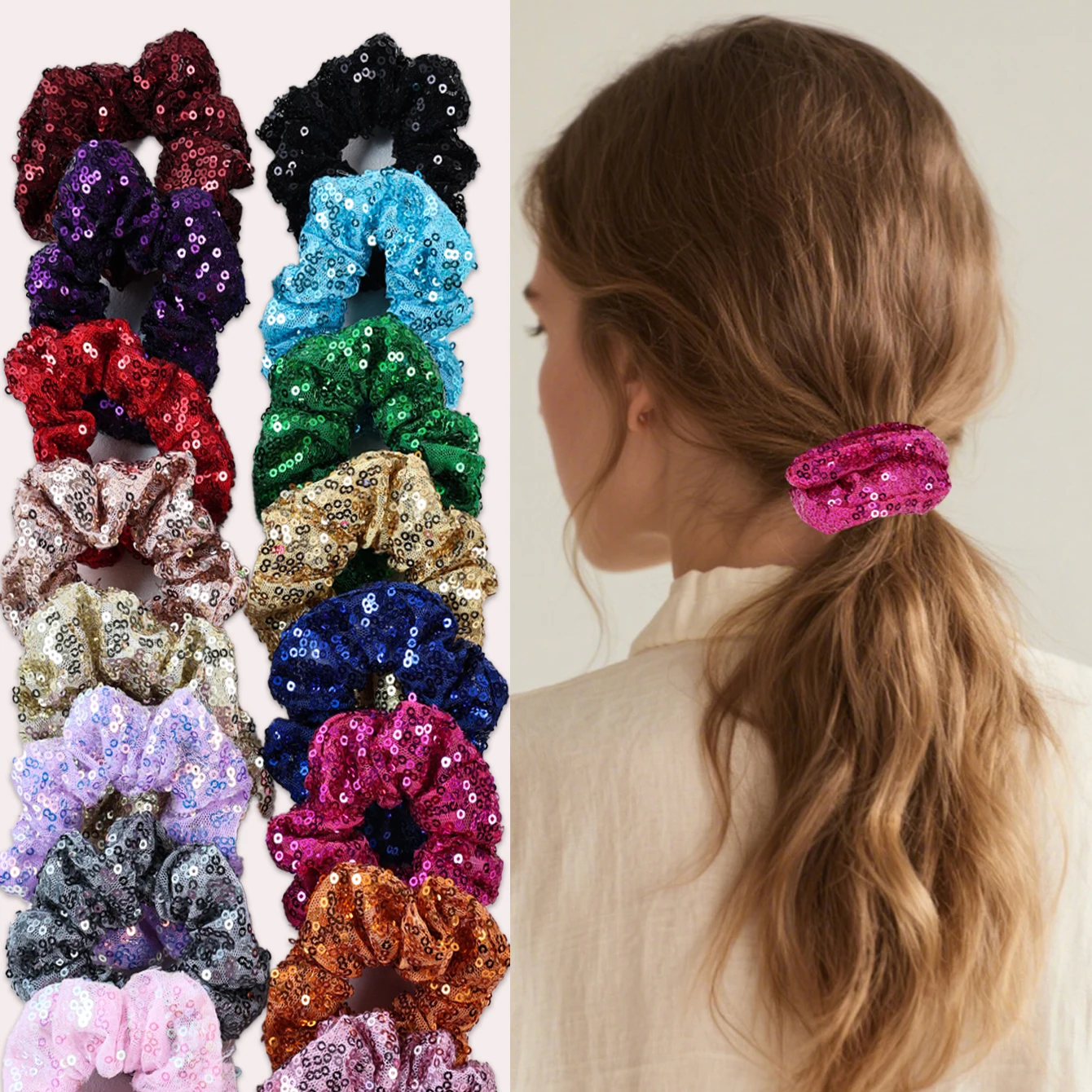 

3pcs Fashion Sequin Scrurchies for Women Elastic Seamless Ponytail Holders Headbands Suitable for Daily Use Hair Accessories