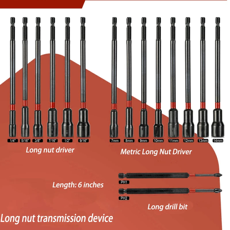 16Pcs Magnetic Nut Driver Set Long Nut Drivers for Impact Drill 1/4\