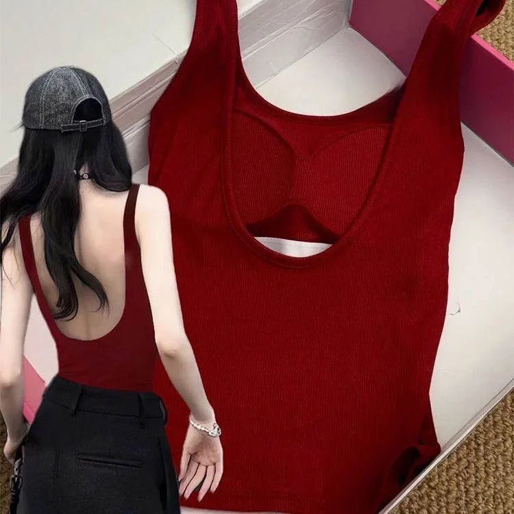 Red One-Piece Bralette Backless Strap Underwear Women's Summer Luxury Style Comfortable Fabric Bra And Padded Vest