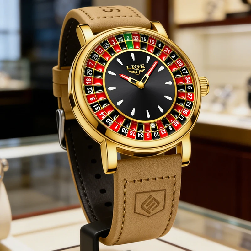 

Мужские наручные часы LIGE 2026: креативный дизайн, роскошные, с циферблатом в стиле рулетки, модные кварцевые, водонепроницаемые, светящиеся, подарок для мужчин, Reloj