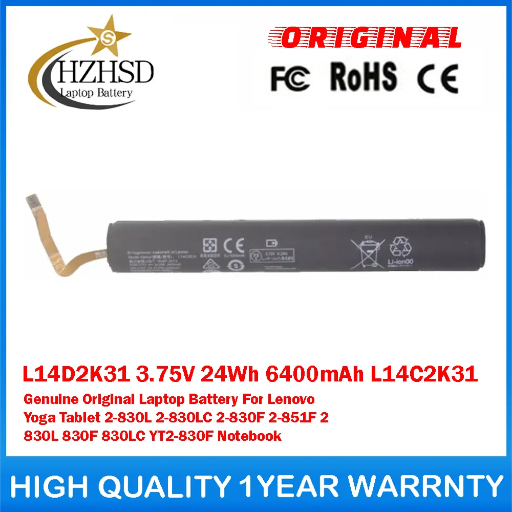 

L14D2K31 3.75V 24Wh 6400mAh L14C2K31 Genuine Original Laptop Battery For Lenovo Yoga Tablet 2-830L 2-830LC 2-830F 2-851F 2 830L