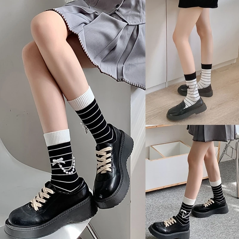 

Stylish Stripes Middle Tube Socks Japanese Sock for Women Girls