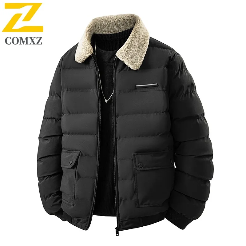 

COMXZ Мужская стеганая куртка 2025 Повседневная куртка с воротником-стойкой для путешествий на открытом воздухе Утолщенная теплая парка в уличном стиле Легкая зимняя мужская одежда