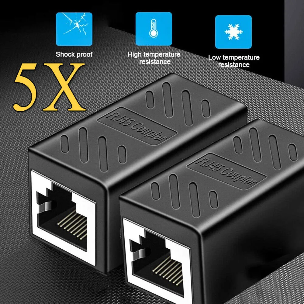 

Pack Of 5 RJ45 Inline Coupler Female to Female LAN Coupler Ethernet Network Cat7 Cat6 Cat5e Extension Adapter Connector