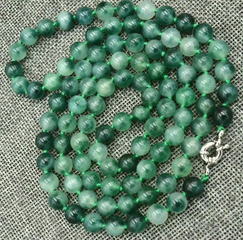 

Long 32" 8mm Green Jade Round gemstone Beads Necklace AAA