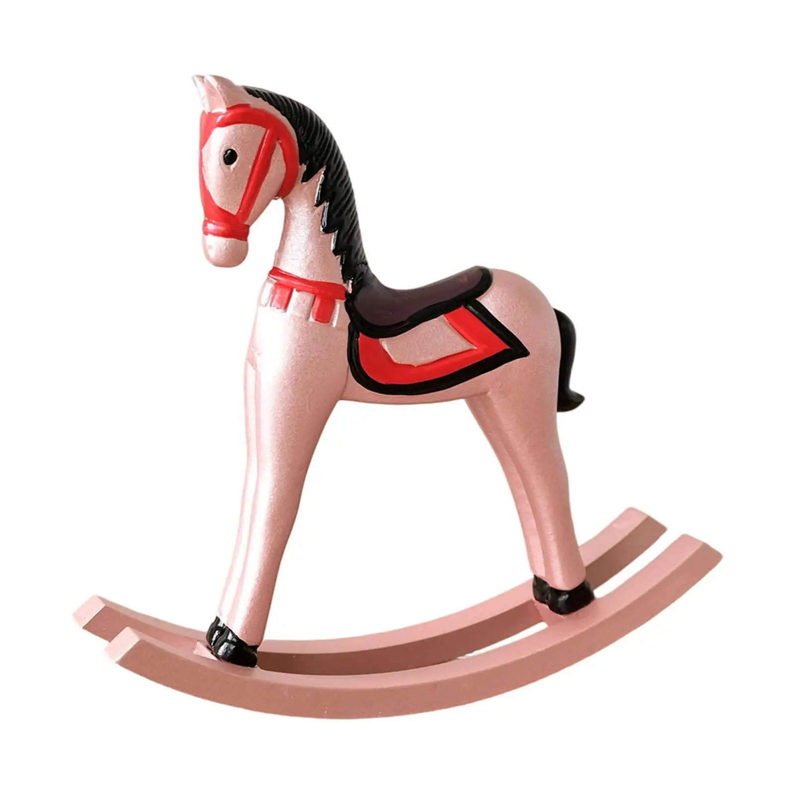 Wooden Rocking Horse Figurine Smooth Surface Tabletop Art Statue Sculptures and Figurines for Home Shelf